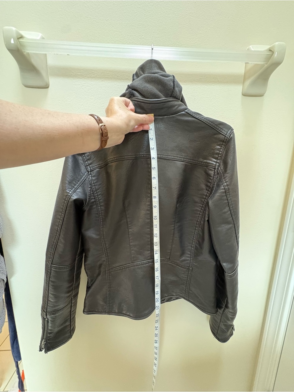 We The Free Espresso Brown Faux Leather Hooded Moto Jacket - Picture 7 of 10